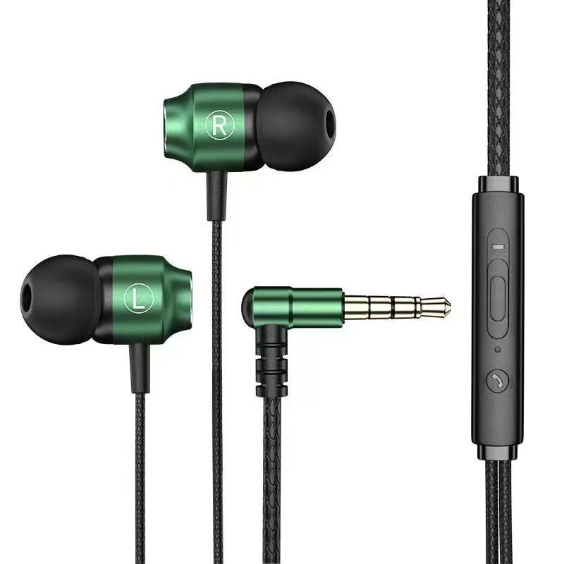 Wired in-ear gaming headset with magnetic metal earbuds, 3.5mm or TC plug, mic, 1.2m TPE cable, black or green