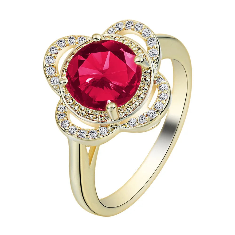 Copper zircon ring with fruit-shaped design and electroplated finish in colour 10-6-1395
