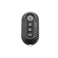 Fiat 500 Boyue ABS plastic remote key shell in black, red, and dark blue with carbon fibre style pattern.