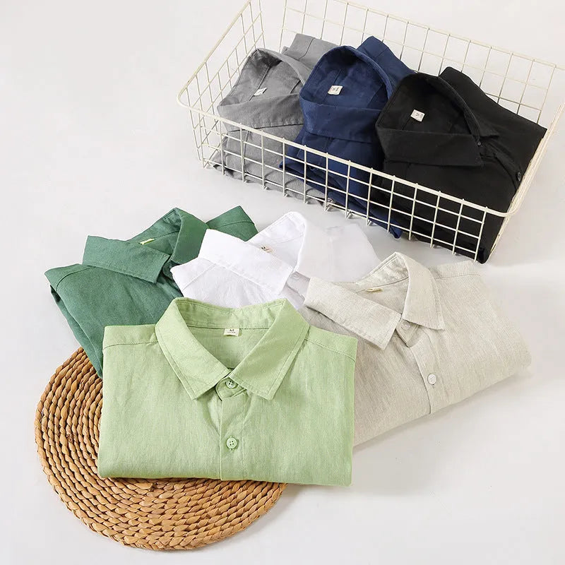 Chinese style linen long sleeve cardigan shirt in solid colour for sun protection