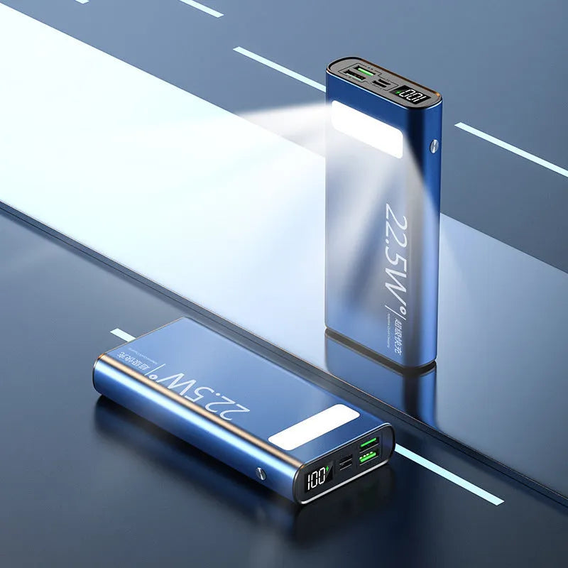 Alloy shell power bank showing LCD display, in black, green, red, or blue colour options