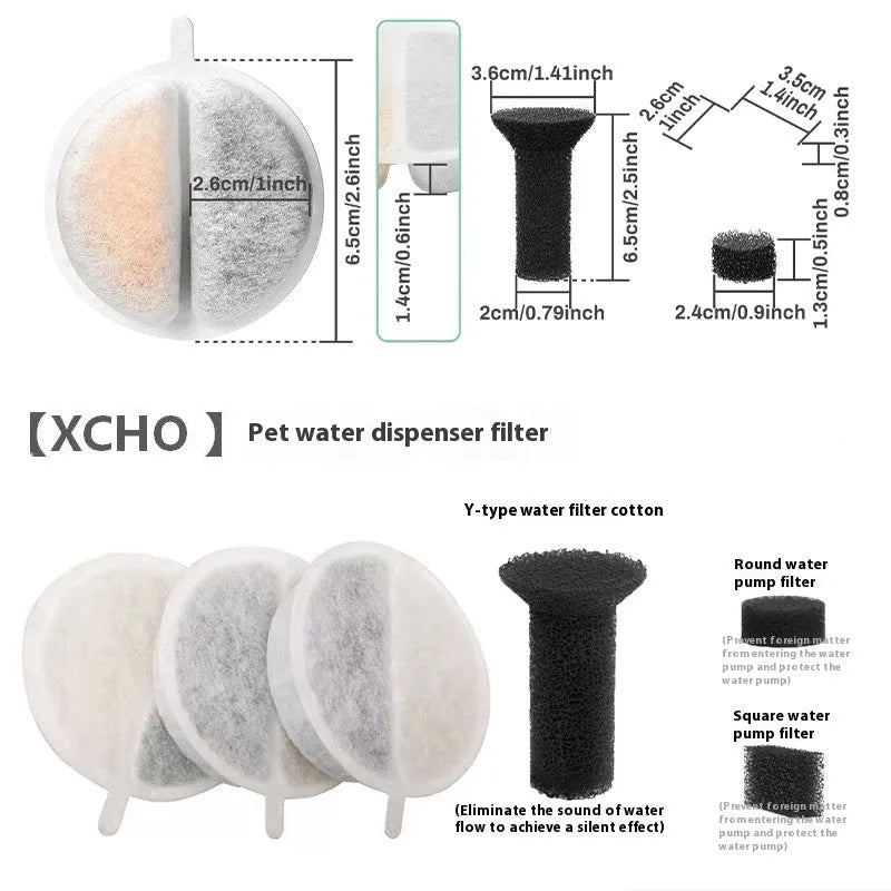 Pet water dispenser filter cartridge with coconut shell activated carbon, available in white or black.