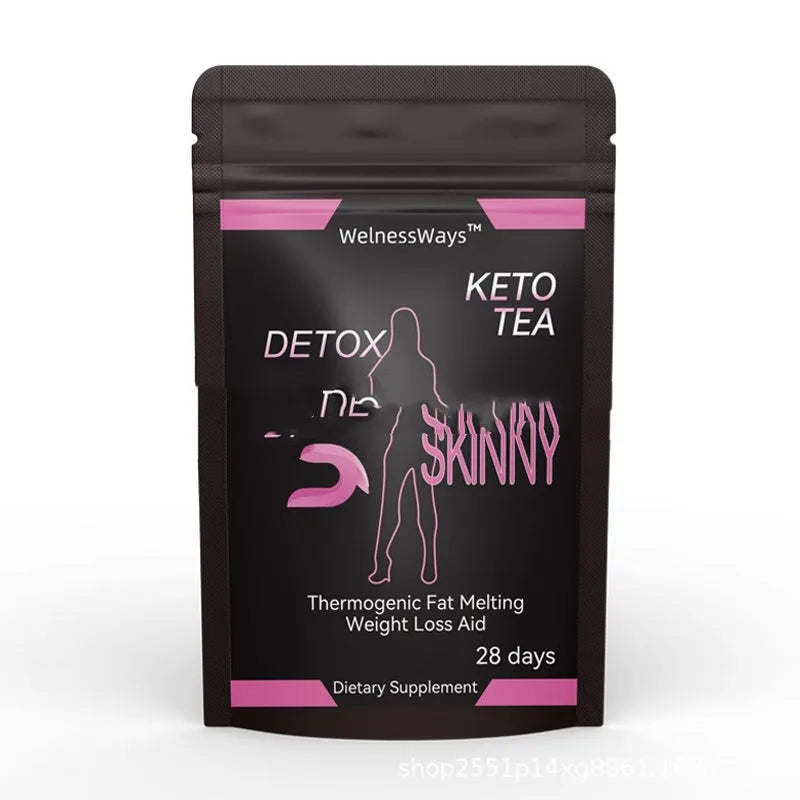 28 Day Slim Herbal Tea Set package featuring multiple tea blends including Flat Tummy and Detox teas.