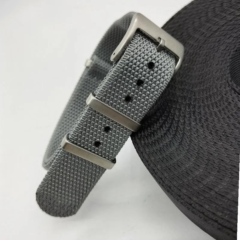 Textile nylon watch strap in Army Green colour showing integrated design and adjustment holes