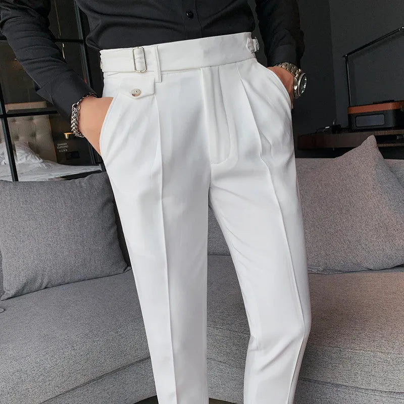 Straight leg casual trousers in polyester fabric showing multiple colour options and sizing from 29 to 36