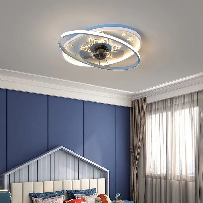 Modern blue children's bedroom chandelier with acrylic shades and remote control