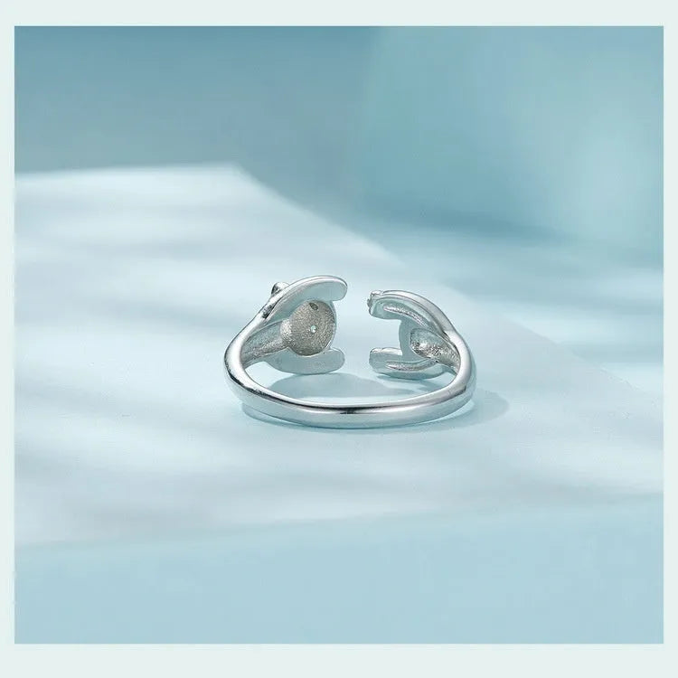Adjustable sterling silver panda ring bracelet with white gold plating and open ring design