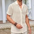 Men's solid colour mesh short sleeve shirt with lapel and cardigan style