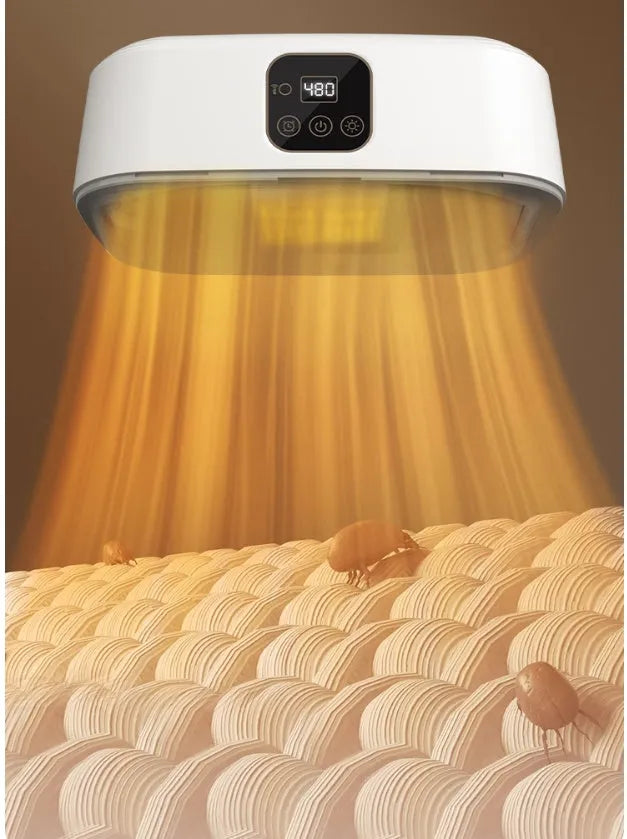 White cylindrical foldable clothes dryer with remote control on flat surface showing compact dimensions