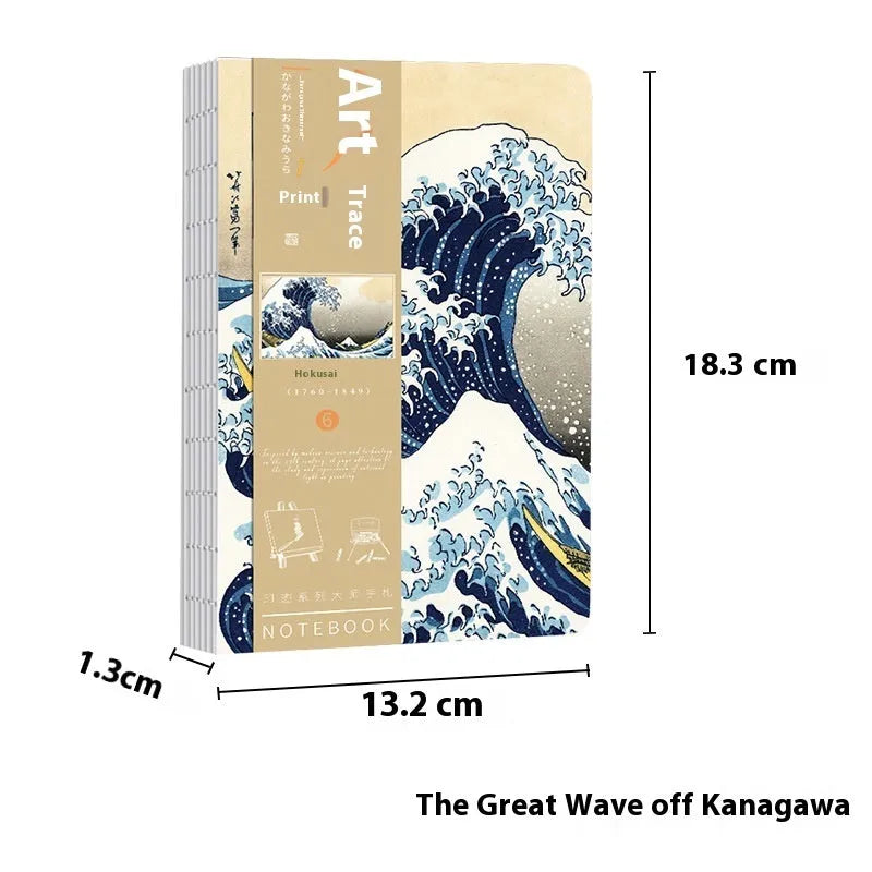 Ukiyo-e Kanagawa wave design hand ledger notebook showing traditional Japanese artwork cover