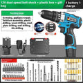 12V dual-speed impact pistol drill and electric screwdriver set in plastic storage box