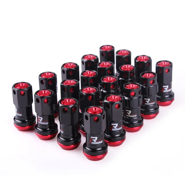Universal aluminium alloy wheel hub nuts in multiple colour options with flat head design