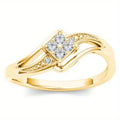 Women's geometric diamond ring with micro inlaid zircon detailing in yellow gold colour