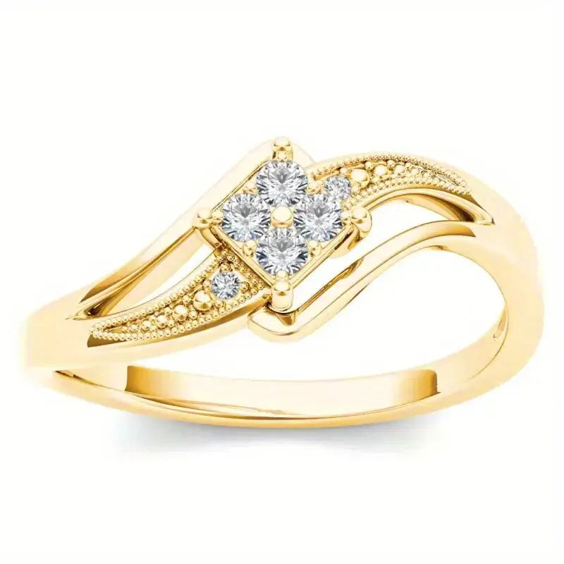 Women's geometric diamond ring with micro inlaid zircon detailing in yellow gold colour