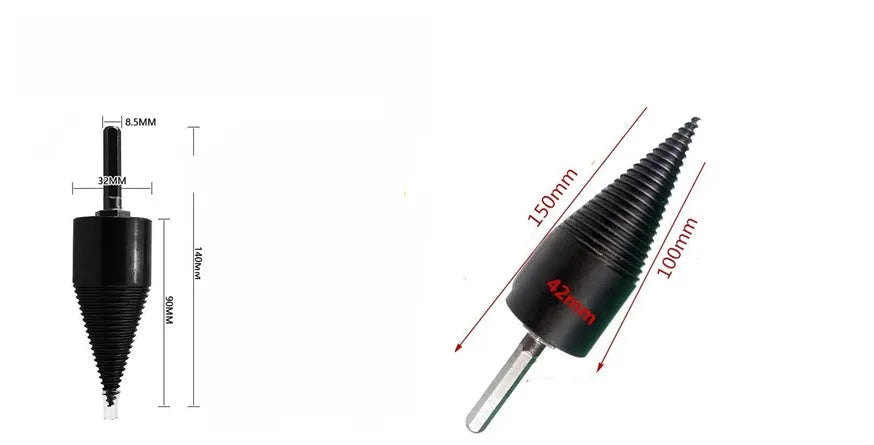Hexagonal metal firewood-breaking drill bit for electric drills in 32mm and 42mm sizes