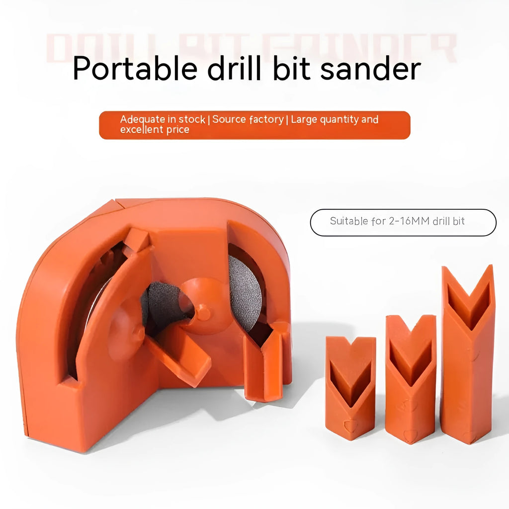 Portable grinding drill tool with orange and black sander sets showing irregular style construction