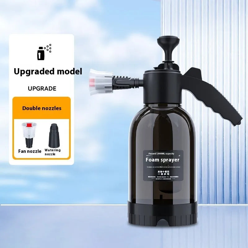 Black 2L foam watering can with ergonomic handle and adjustable nozzle for car washing and household use
