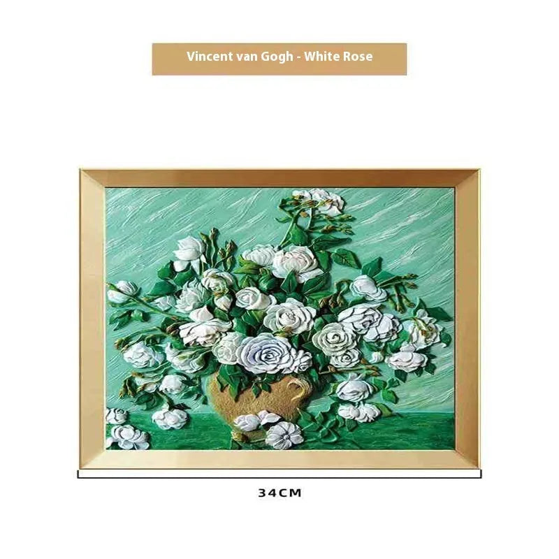 DIY oil painting by numbers kit showing framed Van Gogh Starry Night artwork with brushes and paints