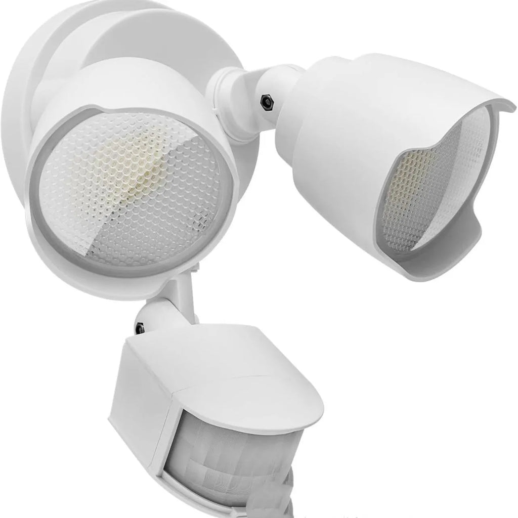 White or black LED security flood light with motion sensor for wall or ceiling mounting