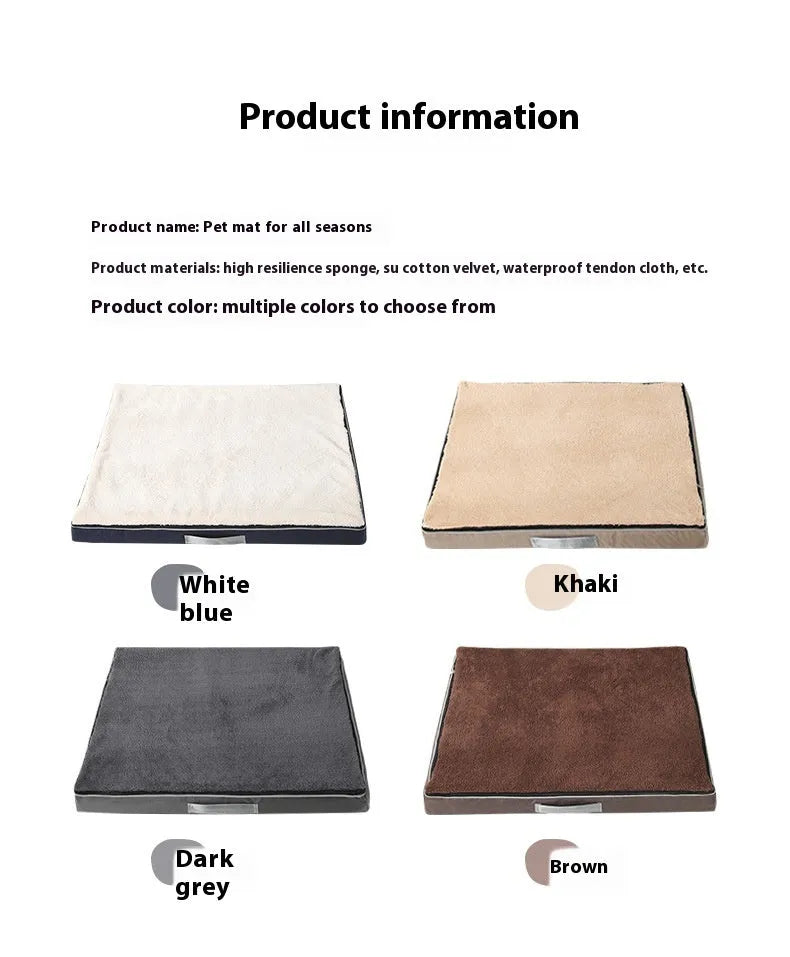 Removable washable memory sponge dog mat in brown, dark grey, khaki, or white and blue.