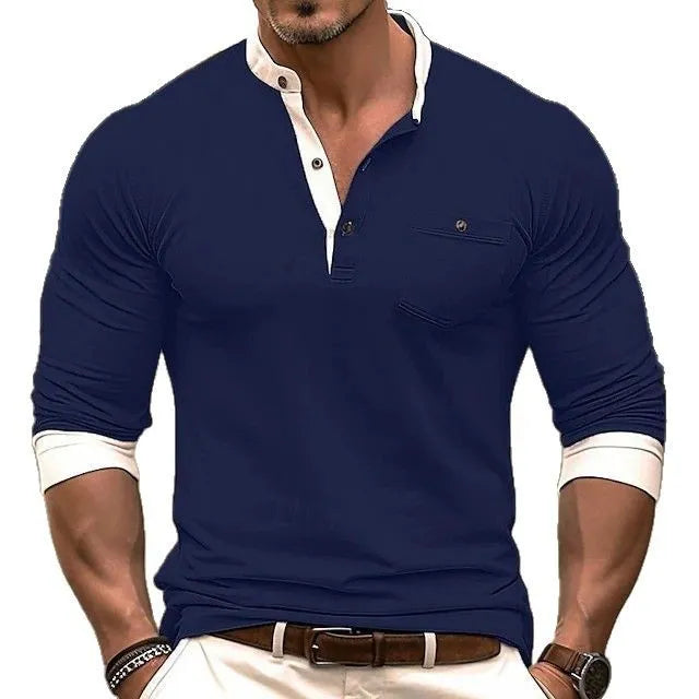 Men's long sleeve cotton t-shirt in solid colour with round neck available in six colours including black, green, navy blue