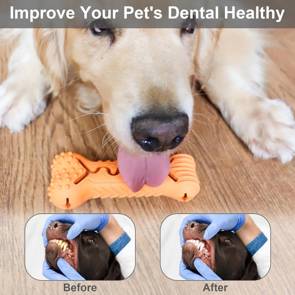 Blue natural rubber bone-shaped dog chew toy for aggressive chewers on a white background.