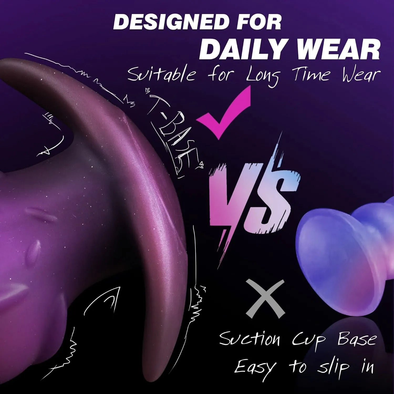 Silicone adult masturbator in purple, gold, or black colours available in S, M, L, XL sizes