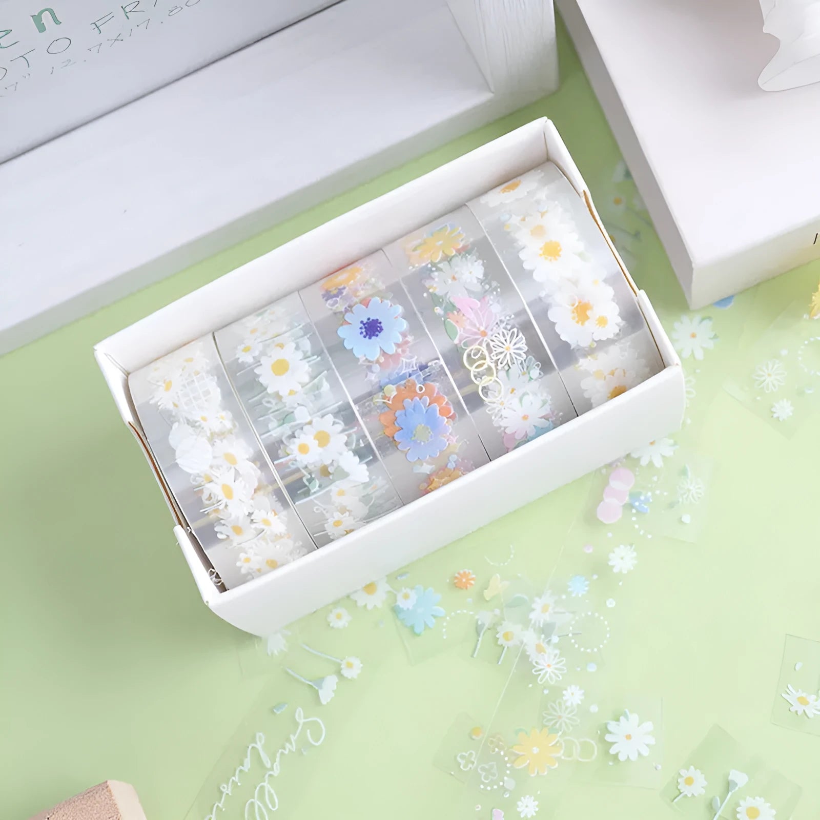 Transparent adhesive tape with midsummer daisy cartoon pattern, 1.5cm width decorative tape