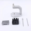 Silver-coloured press strap removal tool made from tool steel for watch and electronics repair.
