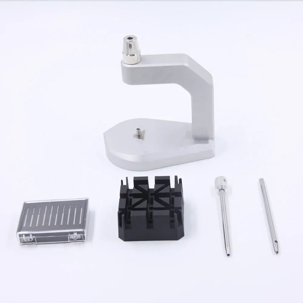 Silver-coloured press strap removal tool made from tool steel for watch and electronics repair.
