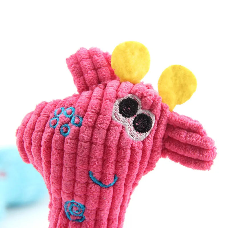 Corn grain texture deer plush toy with squeaker for dogs and cats in blue, pink or yellow colour