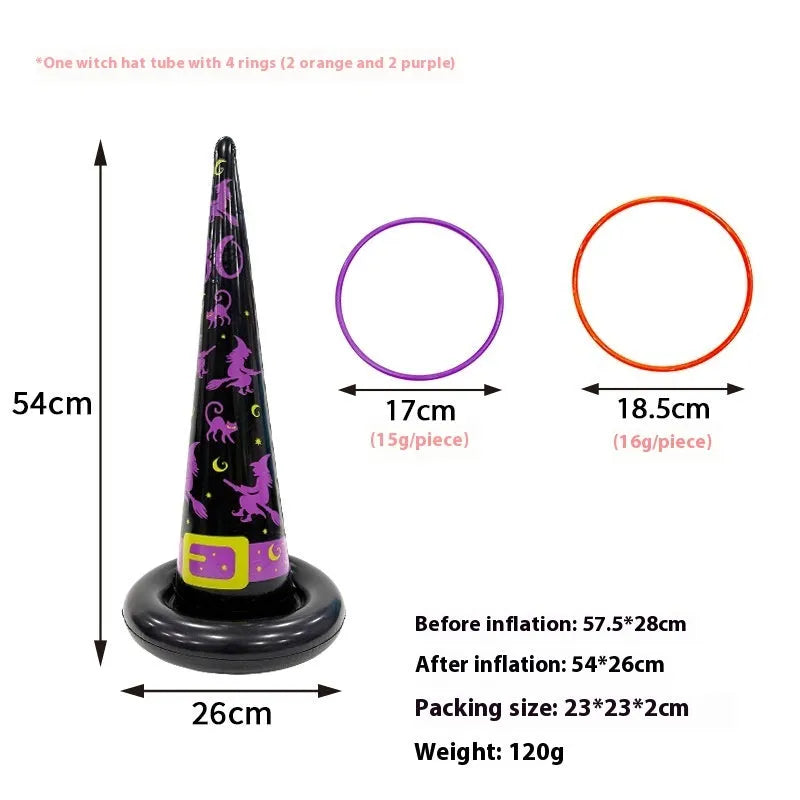 Assorted Halloween inflatable throwing toys including octopus, antlers, witch hat, and spider designs in various colours