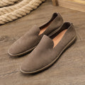 Men's handmade casual leather shoes in khaki or grey with flat wedge rubber sole