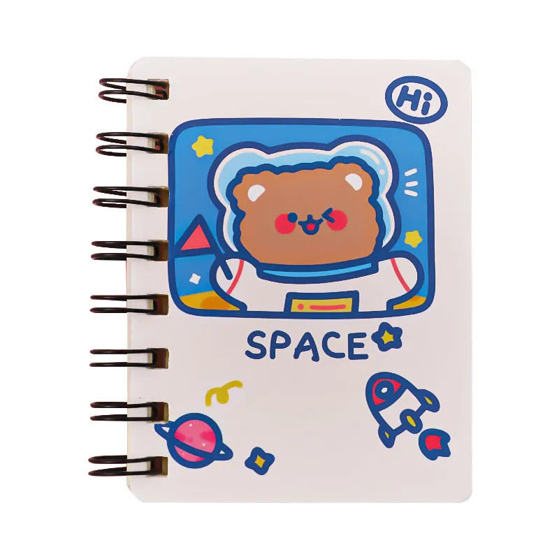 Astronaut-themed pocket flipper notebook measuring 10.5 by 8 centimetres