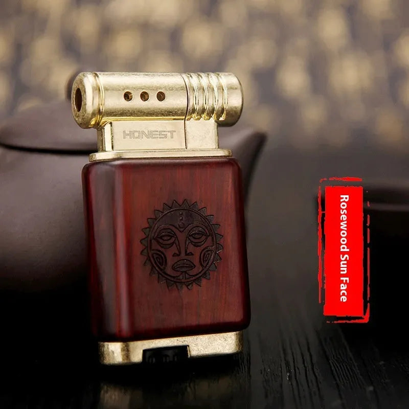 Decorative ebony gas lighter with rosewood and black wood finishes for collection.