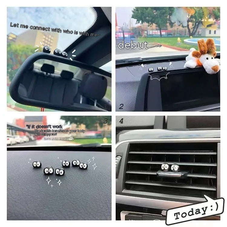 Small black cartoon-shaped resin briquette decorations for car interiors with traceless tape.