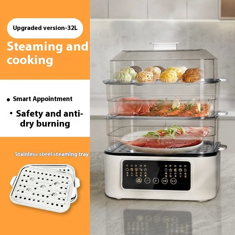 28 litre stainless steel electric steamer with automatic measuring function and PP liner