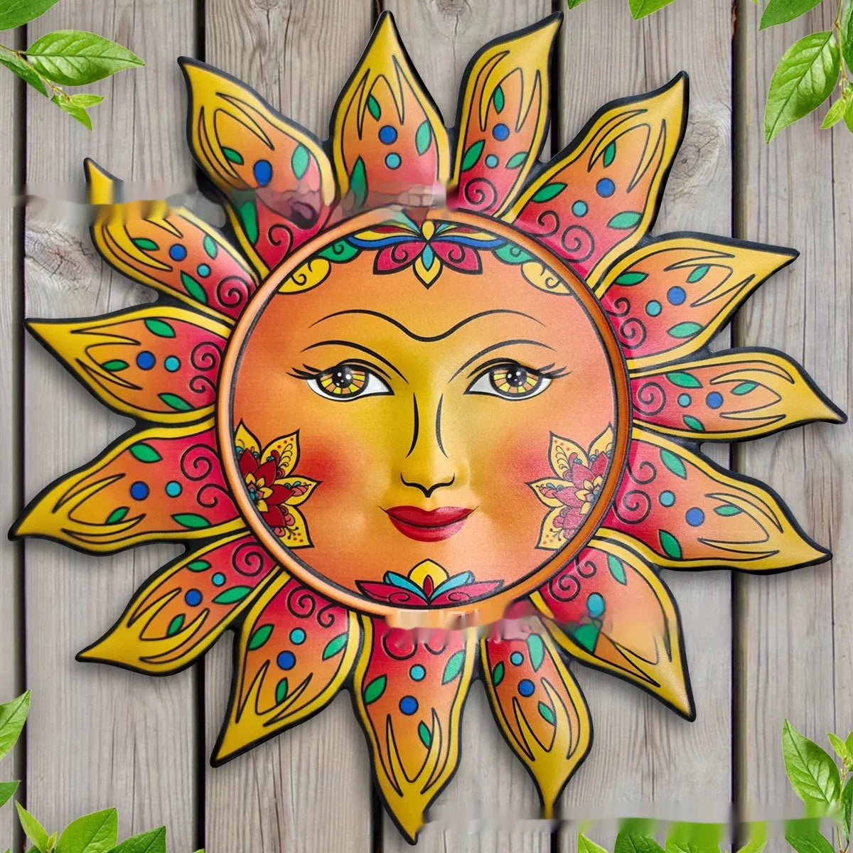 Iron sun face wall hanging decorative craft in metallic finish with sculpted design