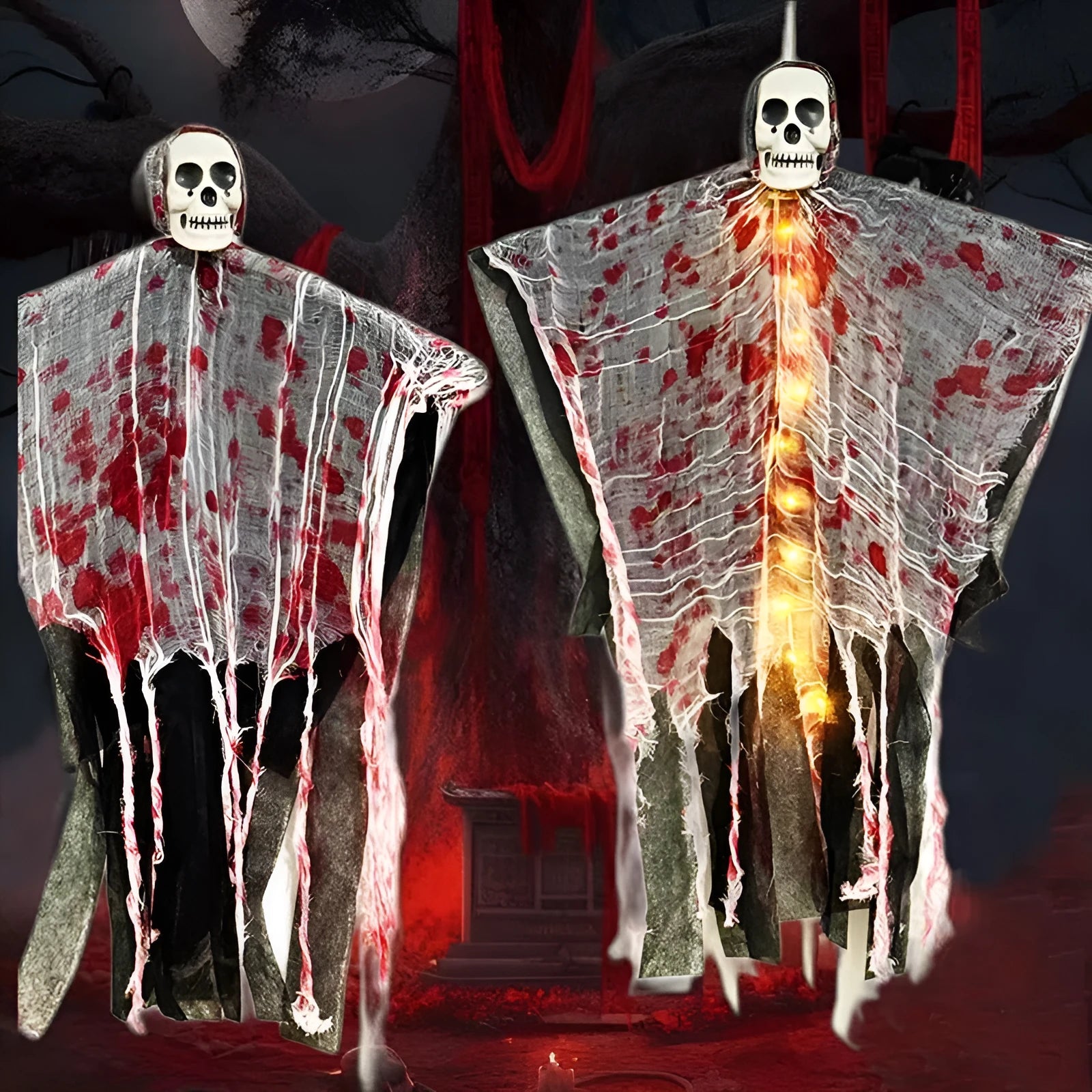 Plastic blood-dyed luminous skull hanging ghost Halloween decoration ornament