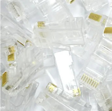 White RJ45 network modular plug with gold-plated contacts and all-copper insert pins