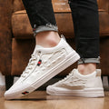 White men's casual sneakers with lace-up closure and round toe design