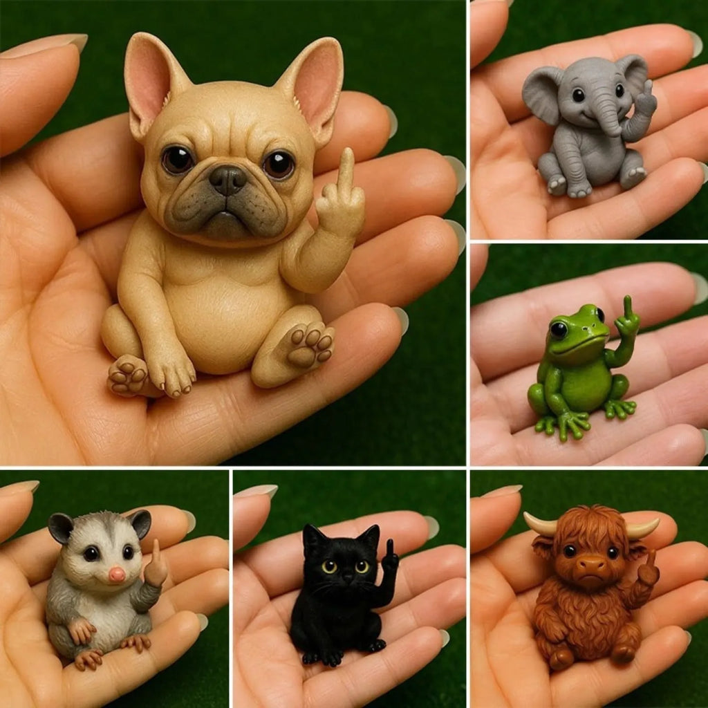 Mini resin animal middle finger doll showing dog style with detailed sculpting and humorous gesture