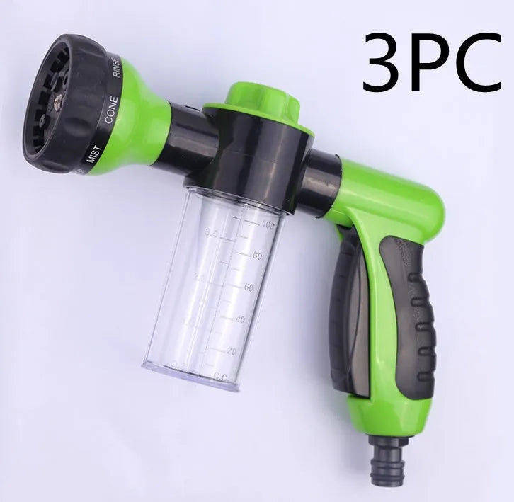 Green high-pressure foam spray gun for car washing with adjustable nozzle and multiple spray patterns