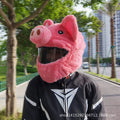 Pink pig cartoon plush hood for motorcycle helmet protection with matching storage sleeve
