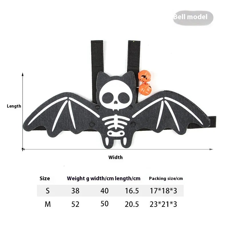 Halloween batwing cloak costume for a cat, made from black and orange felt.