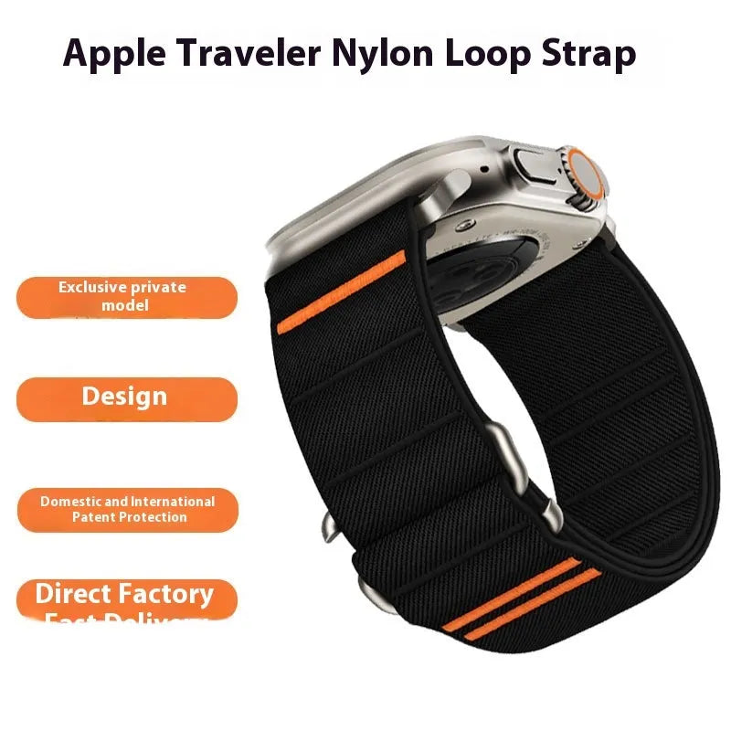 Elastic nylon Apple Watch replacement strap with stainless steel buckle in army green colour