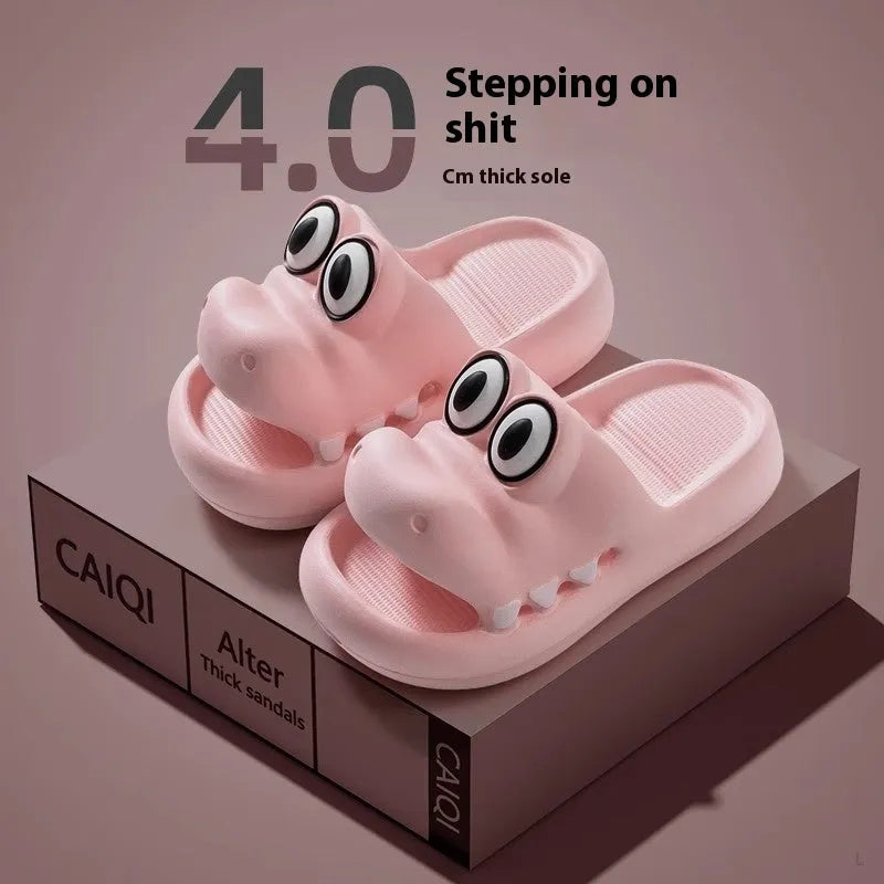 EVA parent child sandals with animal patterns in pink, green, yellow, and blue colour options
