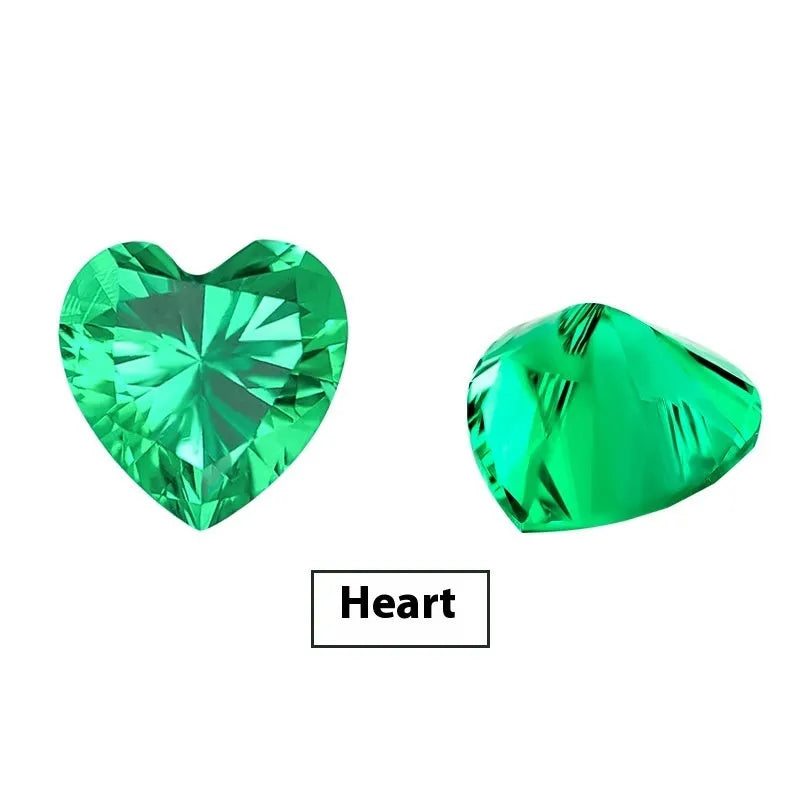 Lab-grown emerald gemstone in Columbia green treasure colour showing round and emerald cut shapes for jewellery making