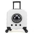 Hard PVC pet trolley case in orange colour with wheels and luggage compartment