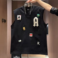 Men's loose black cotton sleeveless vest t-shirt featuring a cartoon print on the front.